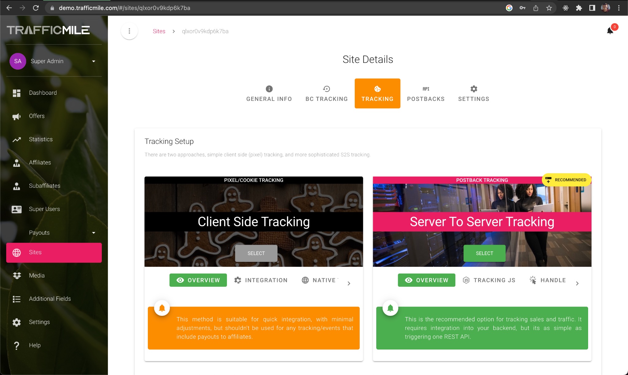 Affiliate Tracking Network dashboard screenshot
